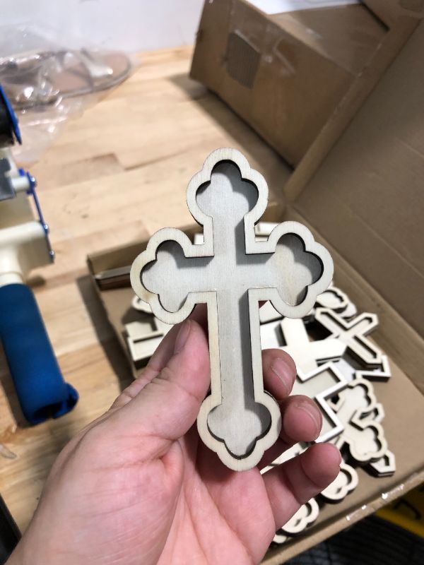 Photo 4 of 24 Pcs Easter Religious Crafts Kids Unfinished Wooden Crosses for Crafts Blank Wood Cross 4.33 x 2.76'' Layered Cross Shaped Wood Cutouts for Easter DIY Art Project Church Sunday School Home