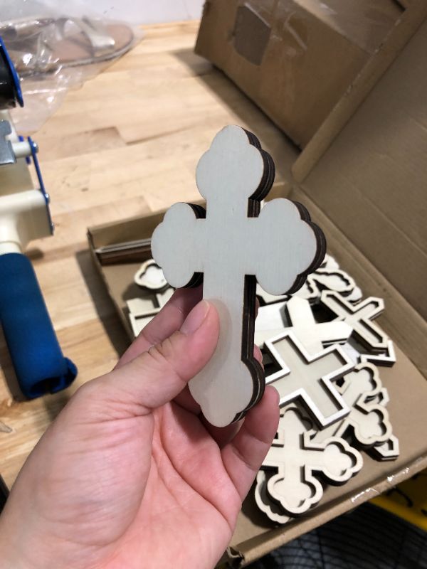 Photo 5 of 24 Pcs Easter Religious Crafts Kids Unfinished Wooden Crosses for Crafts Blank Wood Cross 4.33 x 2.76'' Layered Cross Shaped Wood Cutouts for Easter DIY Art Project Church Sunday School Home