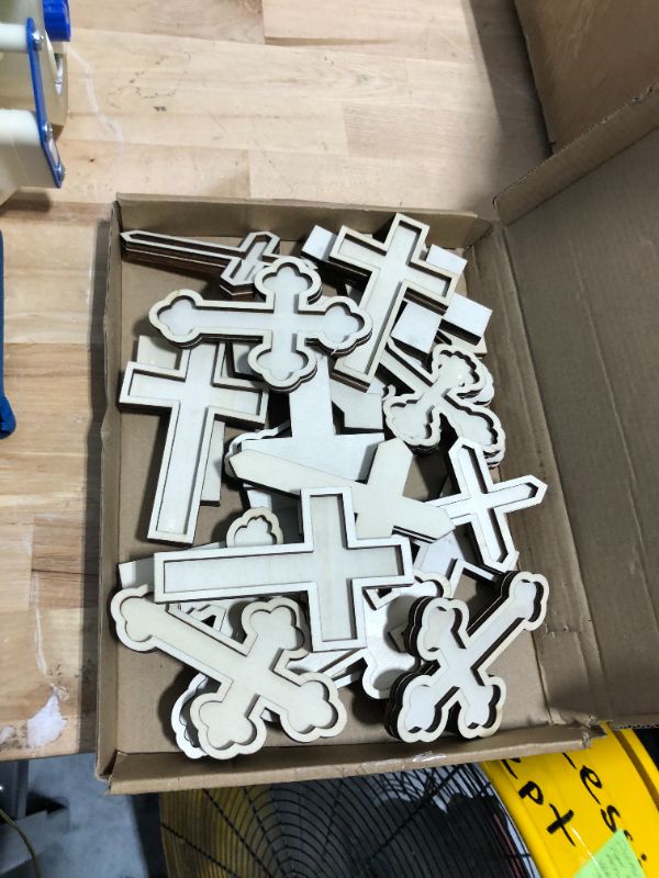 Photo 3 of 24 Pcs Easter Religious Crafts Kids Unfinished Wooden Crosses for Crafts Blank Wood Cross 4.33 x 2.76'' Layered Cross Shaped Wood Cutouts for Easter DIY Art Project Church Sunday School Home