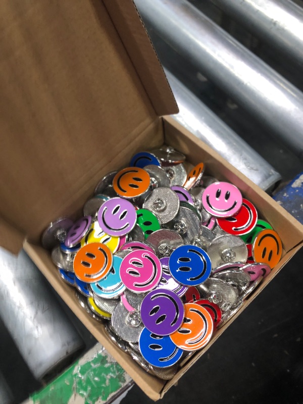 Photo 2 of 100 Pieces Smile Lapel Pin 1.25 Inch Smile Pinback Buttons Funny Pins Metal Pins Bulk for Clothes Hats Ties Backpacks Accessories, 10 Assorted Colors