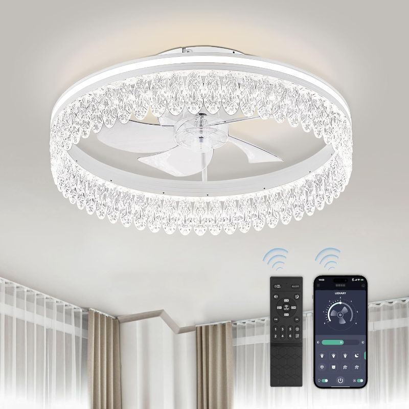 Photo 1 of LEDIARY Ceiling Fans with Lights, 19.7" Low Profile Ceiling Fan with Light and Remote, Flush Mount Modern Ceiling Fan, LED Bladeless Ceiling Fans, Stepless Dimmable for Bedroom, Living Room
