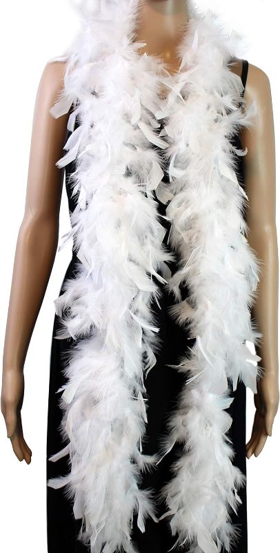 Photo 1 of 24 Pcs Feather Boas Turkey Chandelle Fluffy Boas 40 Gram 78.74'' for DIY Crafts Party Decor Wedding Costume Dress White