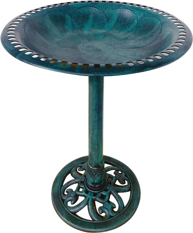 Photo 1 of Bronze Resin Birdbath - Pedestal Birdbath for Yard or Garden green
