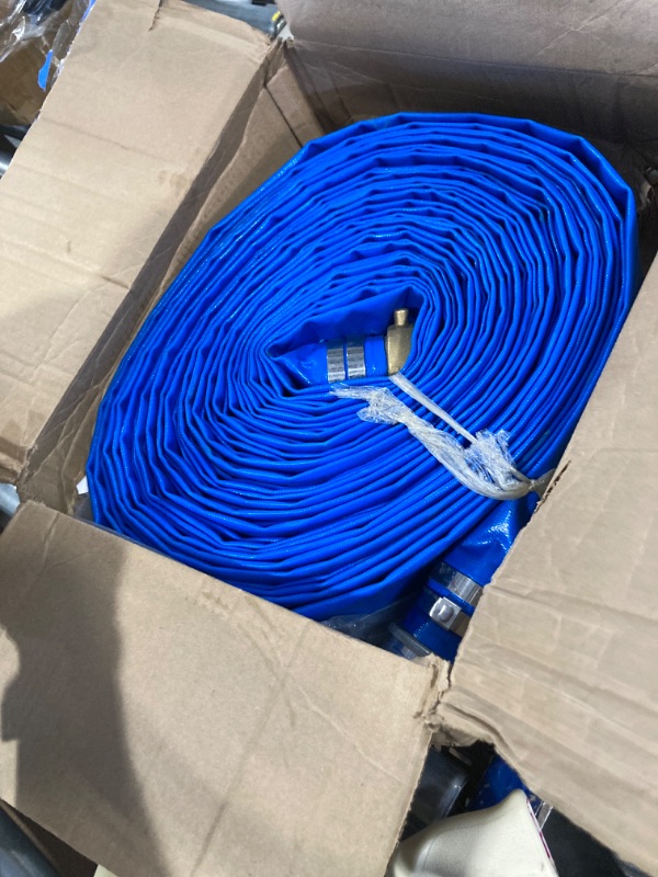 Photo 2 of 2" x 100ft Blue PVC Backwash Hose for Swimming Pools, Heavy Duty Discharge Hose Reinforced Pool Drain Hose with Aluminum Pin Lug Fittings PVC-Aluminum-Brass 2 in x 100 ft