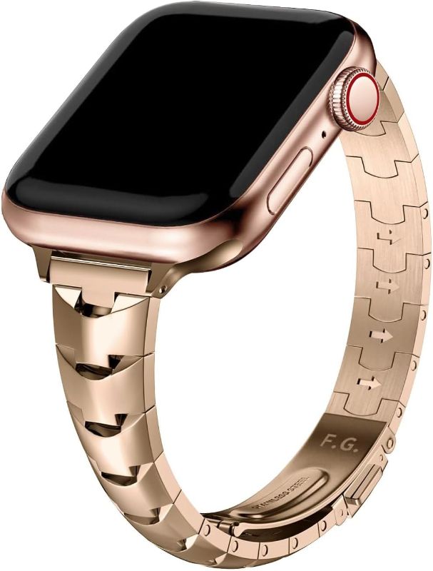 Photo 1 of Fullmosa Slim Metal Band Compatible with Apple Watch Band 45mm 44mm 42mm 49mm,Dressy Stainless Steel Chain Strap for Women iWatch Bands Series 9 8 7 6 5 4 3 2 1 SE Ultra,Rose Gold
