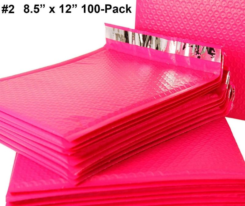 Photo 1 of iMBAPrice 100-Pack #2 (8.5" x 12") Premium Hot Pink Color Self Seal Poly Bubble Mailers Padded Shipping Envelopes (Total 100 Bags)
