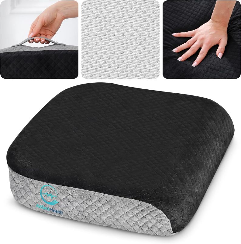 Photo 2 of  Large Seat Cushion | Stylish Plush Velvet Cover | X-Large Memory Foam for Office Chair, Floor Pillow | Cushion Back Pain Coccyx Pain Relief | Carry Handle (Extra Large)
