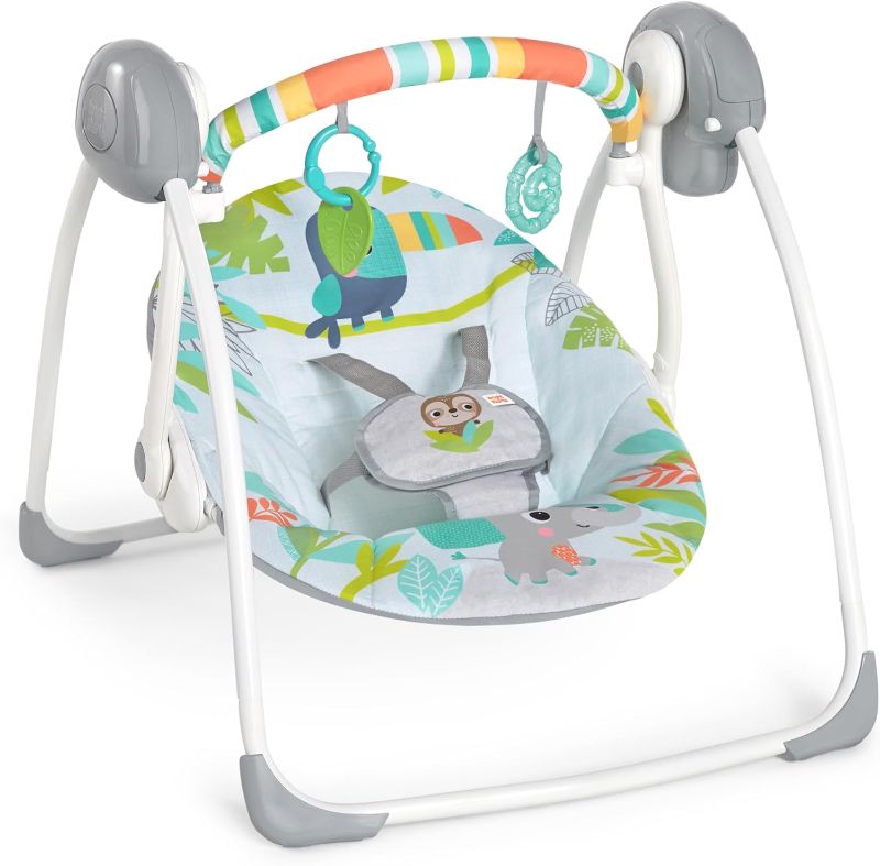 Photo 1 of Bright Starts Portable Automatic 6-Speed Baby Swing with Removable -Toy Bar, 0-9 Months 6-20 lbs (Rainforest Vibes)
