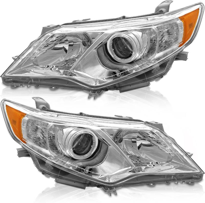 Photo 1 of AS Headlights Assembly Replacement for 2012 2013 2014 Toyota Camry L /Se /Le /Xle /Hybrid Chrome Housing Amber Reflector Clear Lens Driver and Passenger Side