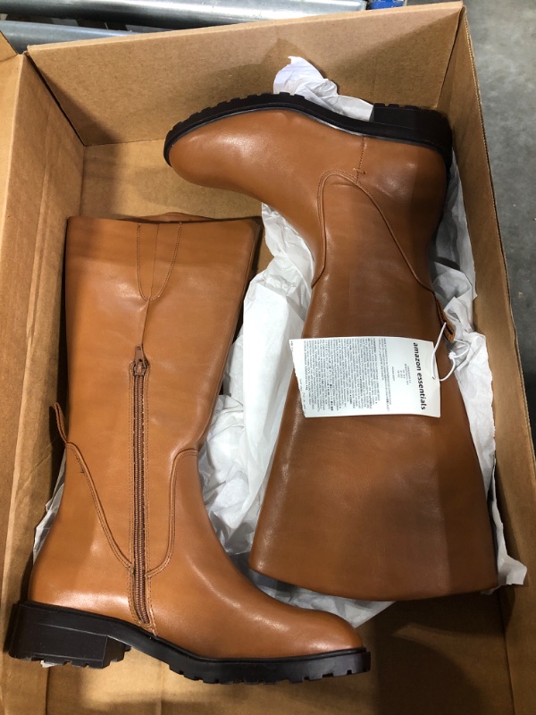 Photo 3 of Amazon Essentials Women's Riding Boot 8.5 Black Dark Caramel Faux Leather