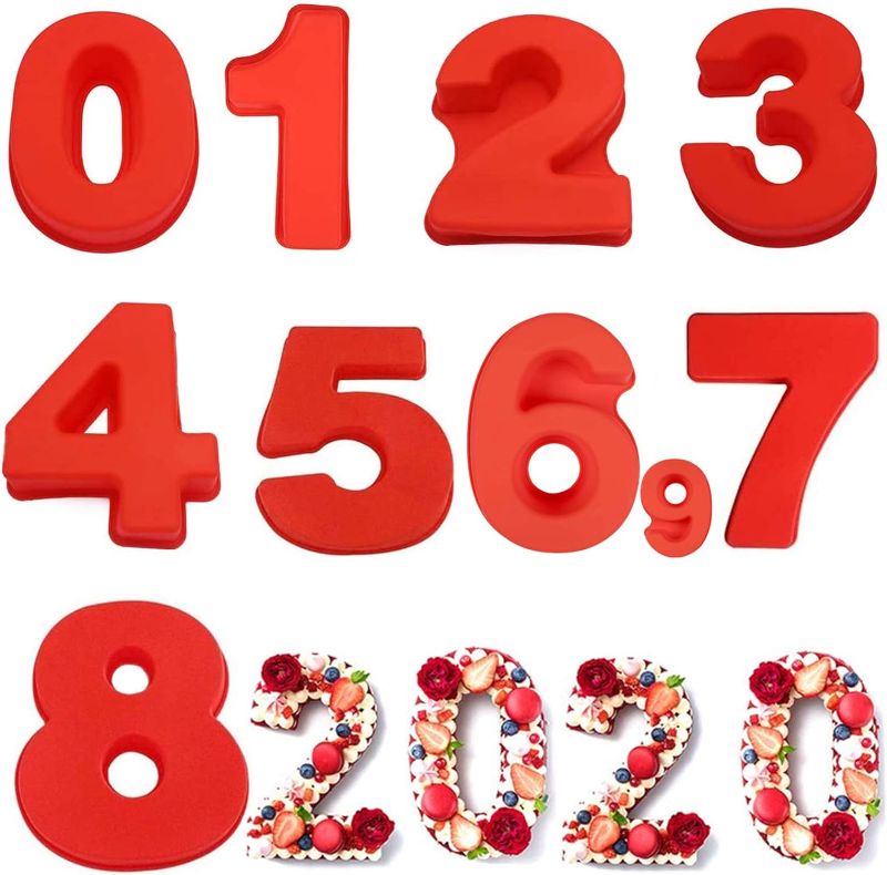 Photo 1 of 10 Inch 9 pieces Large Size Number Moulds Baking Forms Silicone Number Mold Cake Pan (10 inch)
