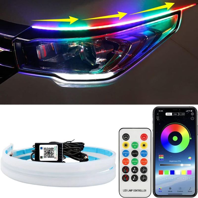 Photo 1 of Car Headlight LED Strips, LEDCARE 24 Inch Exterior Car LED Strip Lights with Dreamcolor Chasing, Flexible Waterproof LED Daytime Running Light Strip, Wireless APP Controlled DRL, 2-Pack (Style 2)
