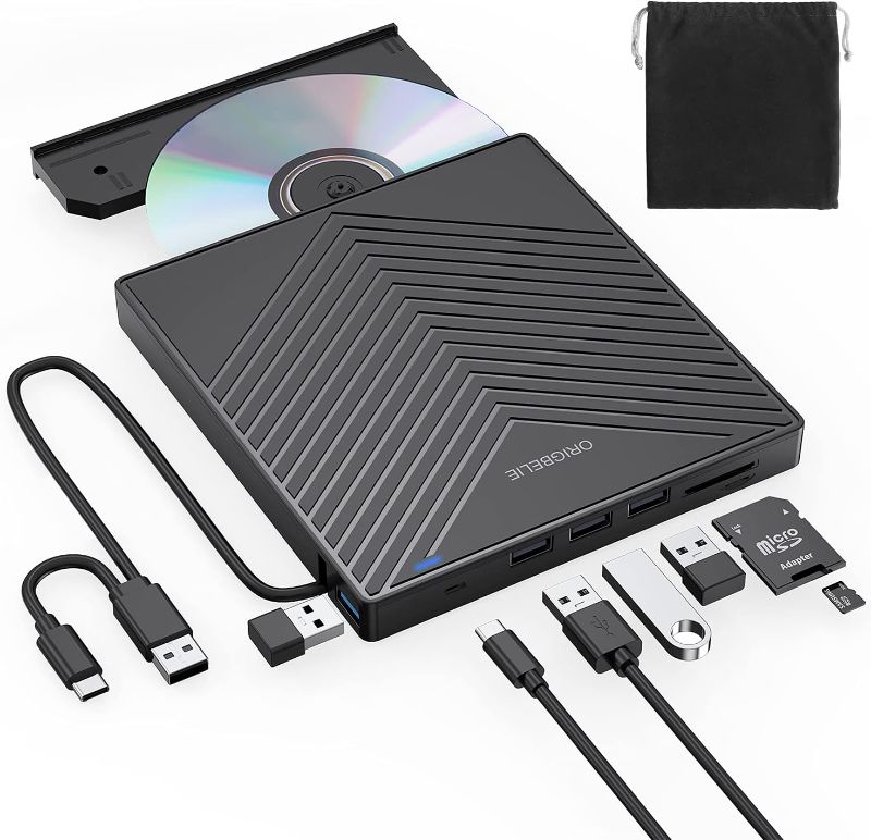 Photo 1 of External CD DVD Drive, Ultra Slim CD Burner USB 3.0 with 4 USB Ports and 2 TF/SD Card Slots, Optical Disk Drive for Laptop Mac, PC Windows 11/10/8/7 Linux OS
