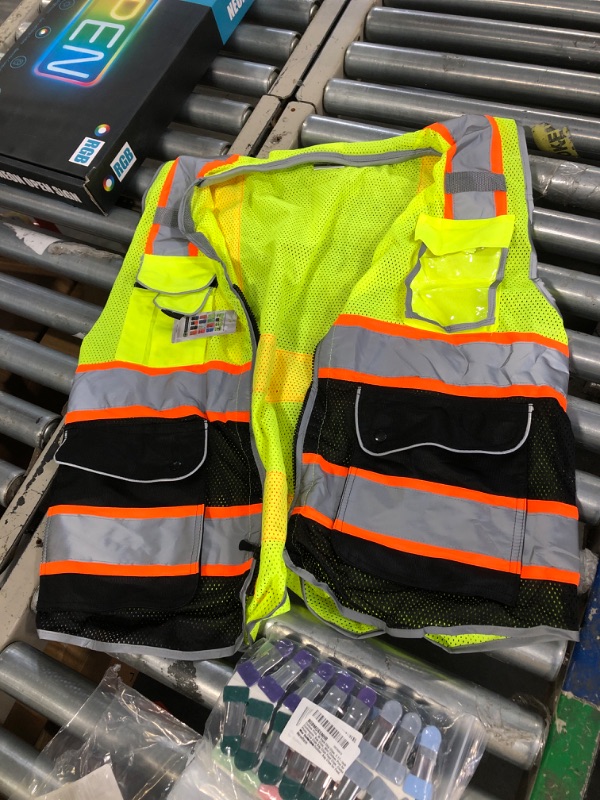 Photo 2 of JKSafety 9 Pockets Class 2 Hi-Vis Safety Vest High Visibility Reflecitive Mesh Safety Vests for Men and Women Cushioned Collar Work Utility PPE Work Gear ANSI/ISEA compliant (101-YBlack XL)
