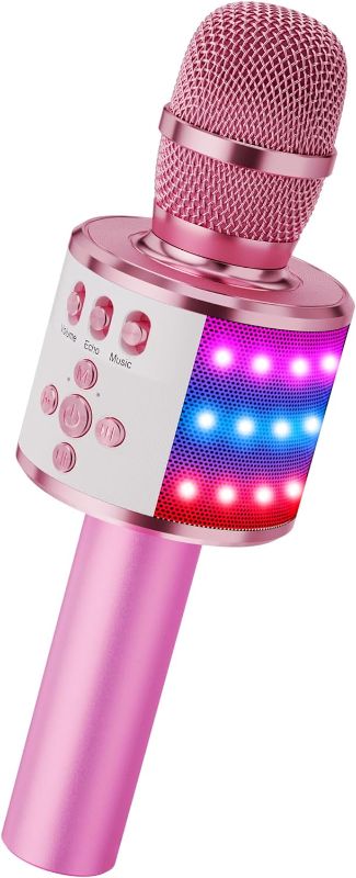 Photo 1 of ** missing charger**
BONAOK Kids Karaoke Microphone Bluetooth Wireless Mic for Adults Singing Microphones with Speaker Disco Light Echo Sound Portable for Home Party Outdoor Gift Toys Q78(Light Pink)
