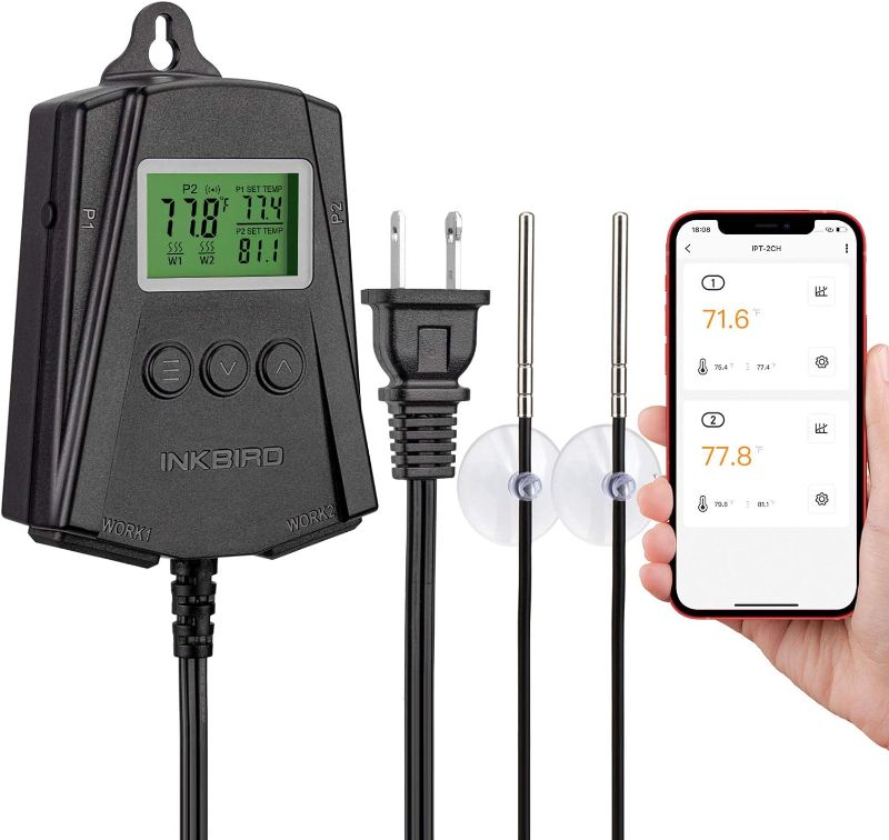 Photo 1 of Inkbird WiFi Heat Mat Reptile Thermostat Controller Temperature Controller with 2 Probes and 2 Outlets, IPT-2CH Thermostat (Max 250W per Outlet).
