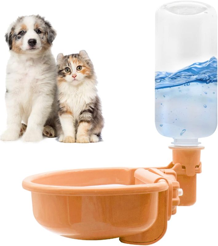 Photo 1 of 16oz Pet Water Bottle, Gravity Dog Water Bowl Dispenser for Cage, Anti-Overflow Water Dispenser for Small Dogs, Cats, Rabbits and Other Small Animals, BPA Free, Orange
