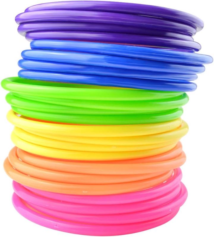 Photo 1 of 24 Pcs Multicolor Plastic Toss Rings Kids Ring Toss Game Carnival Rings for Speed and Agility Practice Games, Garden Backyard Outdoor Games, Bridal Shower Game, Game Booth
