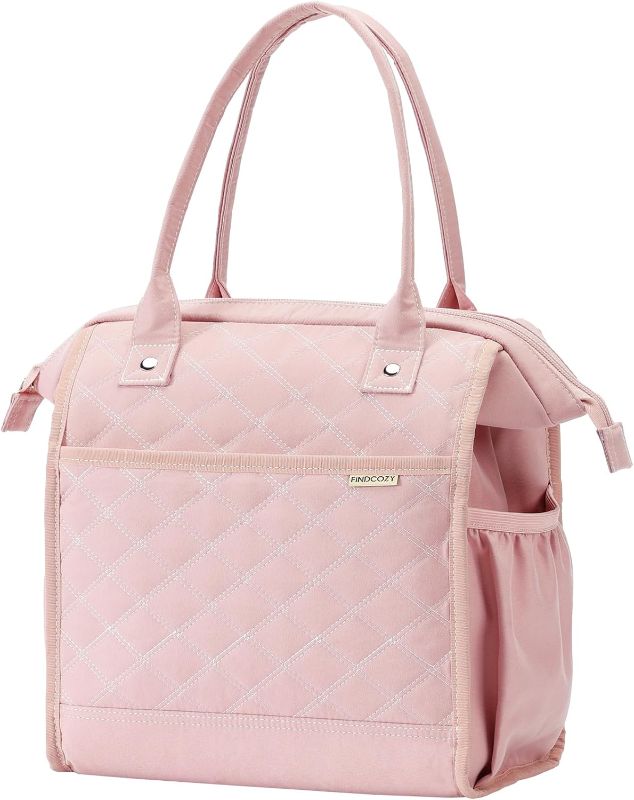 Photo 1 of FINDCOZY Insulated Lunch Bag for Women, Wide-Open Large Lunch Box with Front and Side Pockets for Office Work, or Picnic, Pink
