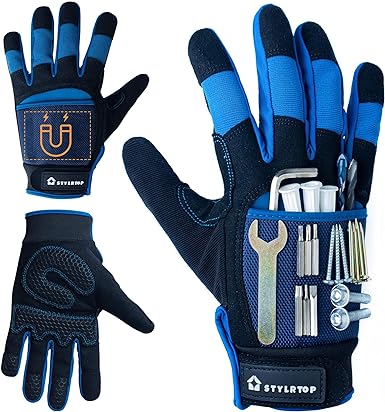 Photo 1 of Magnetic Work Gloves, Portable Holding Work Items, Touch Screen Friendly, Flexible Breathable Padded Palm-A Pair
