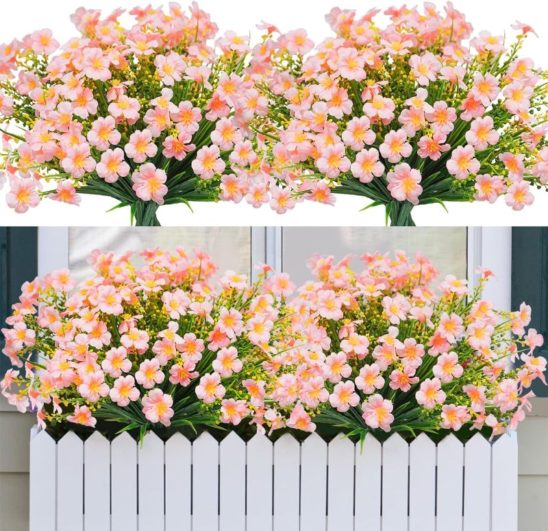 Photo 1 of 16 Pcs Artificial Flowers for Outdoors, UV Resistant Outdoors Artificial Flowers Fake Faux Plants for Home Wedding Kitchen Garden Window Box Centerpieces Outdoor Decor (Pink)
