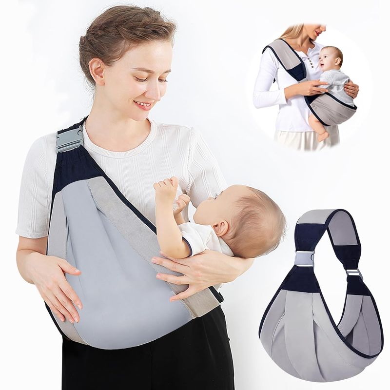 Photo 1 of Baby Sling Carrier, Adjustable Baby Holder Carrier, Baby Half Wrapped Sling Hip Carrier, One Shoulder Labor-Saving, Cloth Fabric Lightweight Baby Carrier for Newborn to Toddler Up to 45 lbs (Grey)
