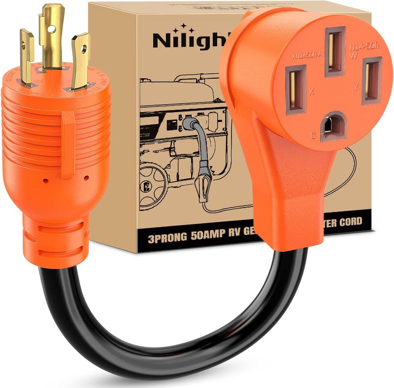 Photo 1 of Nilight RV Generator Adapter Cord 30 Amp to 50 Amp 3 Prong Pure Copper Heavy Duty Twist Lock Male Plug 10 Gauge Wire L5-30P to 14-50R 30M/50F for RV Camper Caravan Van Trailer, 2 Years Warranty 30M Locking 3Pin/50F