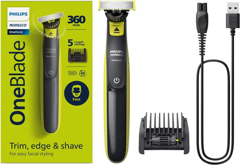 Photo 1 of ** NO BLADE**
Philips Norelco OneBlade 360 Face, Hybrid Electric Beard Trimmer and Shaver with 5-in-1 Face Stubble Comb, Frustration Free Packaging, QP2724/90
