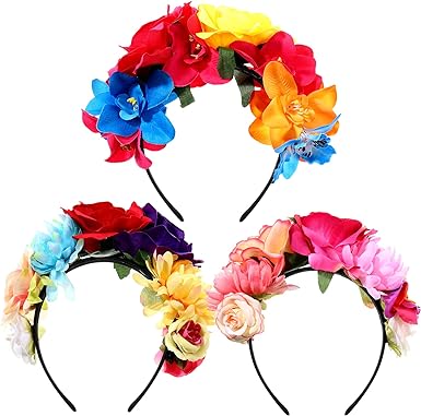 Photo 1 of WILLBOND 3 Pcs Mexican Rose Flower Crown Headband Easter Mardi Gras Headpiece Cosplay Headgear for Party
