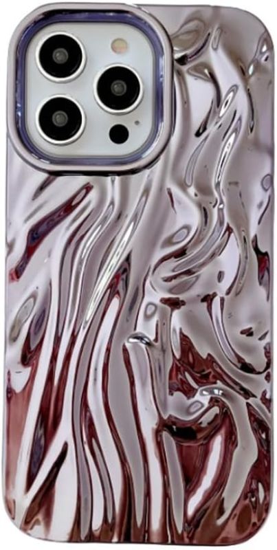 Photo 1 of Plating 3D Fold Wave Pattern Soft Phone Case Compatible with iPhone Case (Purple,iPhone 14 Pro Max)
