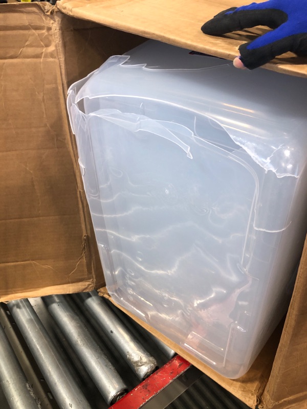 Photo 1 of Hefty HI-RISE Clear Plastic Bin with Smoke Blue Lid (6 Pack) - 72 qt Storage Container with Lid, Ideal Space Saver for Closet Shoe Storage Bins and Under Shelf Storage