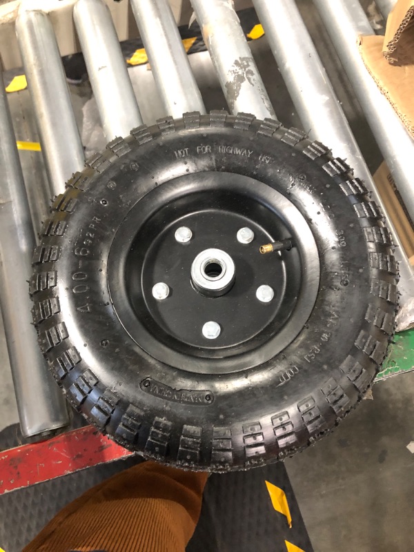 Photo 3 of 13 Inch 1 PC Rubber Pneumatic Replacement Tires and Wheels 4.00-6 with 5/8'' Axle Bore Hole, Anti-slip Inflated Air Wheel for Wheelbarrow/Garden Utility Wagon/Hand Truck/Trolley/Garden Scooter etc. 13x400-6Air-bigF-1pack