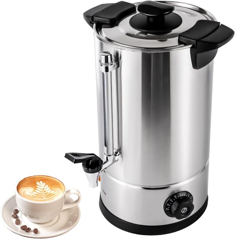 Photo 1 of Commercial Coffee Urn, 10L/ 50-60cup Portable Stainless Steel Large Hot Drink Dispenser, Easy Two Way Coffee Maker Urn w/Cool-Touch Handles & Lid, Easy to Clean, Silver (10L)
