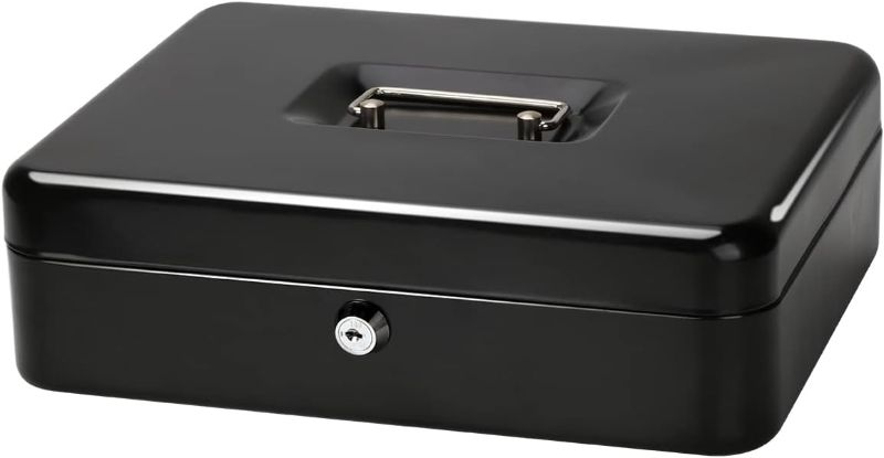 Photo 1 of ** LOCKED**
Jssmst Large Cash Box with Key Lock - Durable Metal Cash Box with Money Tray, 11.81 x 9.84 x 3.46 inches (X-Large, Black)
