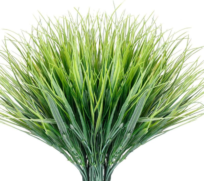 Photo 1 of 12 Bundles Artificial Grasses Outdoor UV Resistant Fake Grass No Fade Faux Plastic Plants Garden Window Box Decorating(Green Grass)
