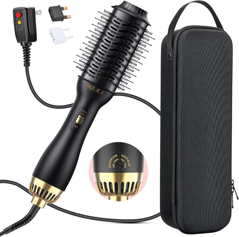 Photo 1 of Dual Voltage Hair Dryer Brush for International Travel, 110V-120V/220V-240V Dual Voltage Hot Air Brush, EU/UK Plug Adapter & Travel Case Included, Europe Travel Essentials for Women
