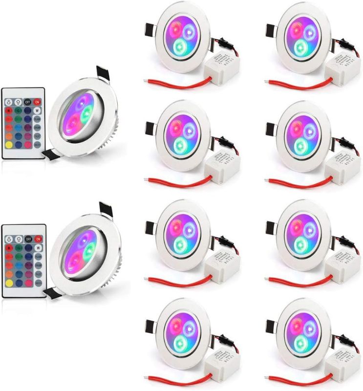 Photo 1 of Esbaybulbs Pack of 10 LED Color Changing Recessed Lighting 3W RGB Downlight Ceiling Light with Remote Control

