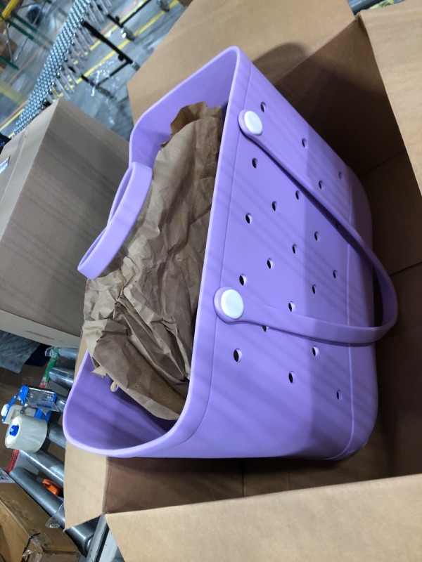 Photo 2 of Rubber Beach Bag, LEDHOME Oversized Waterproof Tote Bags for Women Sandproof Handbag Basket for Beach, Supermarket (Light Purple,Large (15 * 14 * 5.5 inch))
