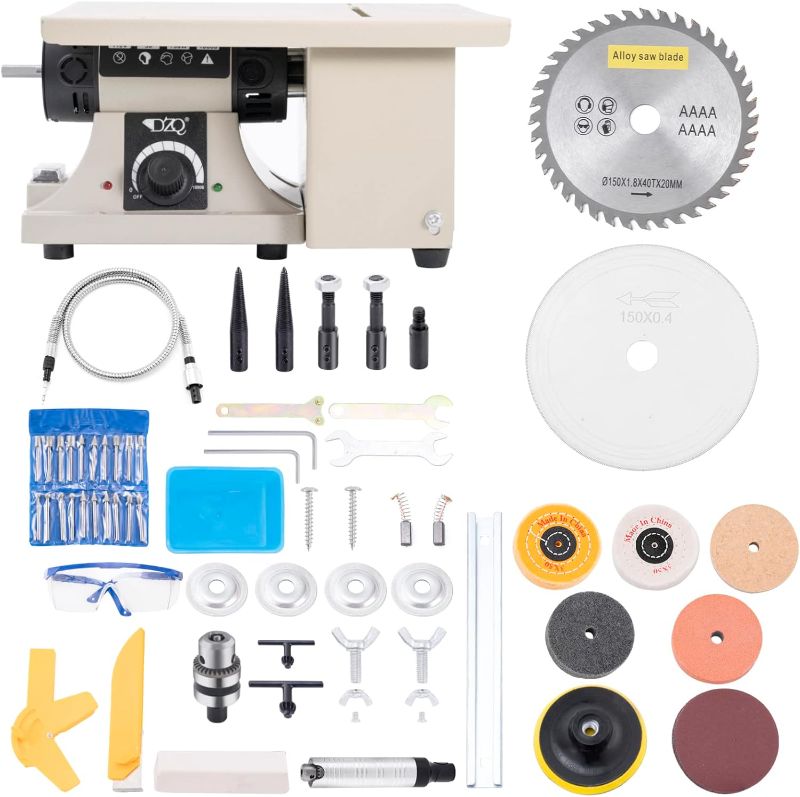 Photo 1 of DZQ Mini Table Saw Jewelry Making Polisher w/Flex Shaft Multifunctional Bench Grinder Sander Buffing Machine Metal Dental Polishing Woodworking Tool 69Pcs Accs 10,000Rpm 750W
