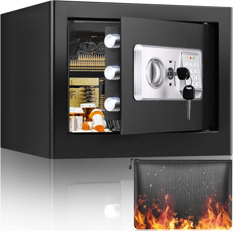 Photo 1 of 1.2 Cubic Personal Home Safe Fireproof Waterproof with Fireproof Money Bag, Fireproof Safe for Home with Removable Shelf, Fireproof and Waterproof Safe for Money Firearm Cash Medicine Jewelry Document
