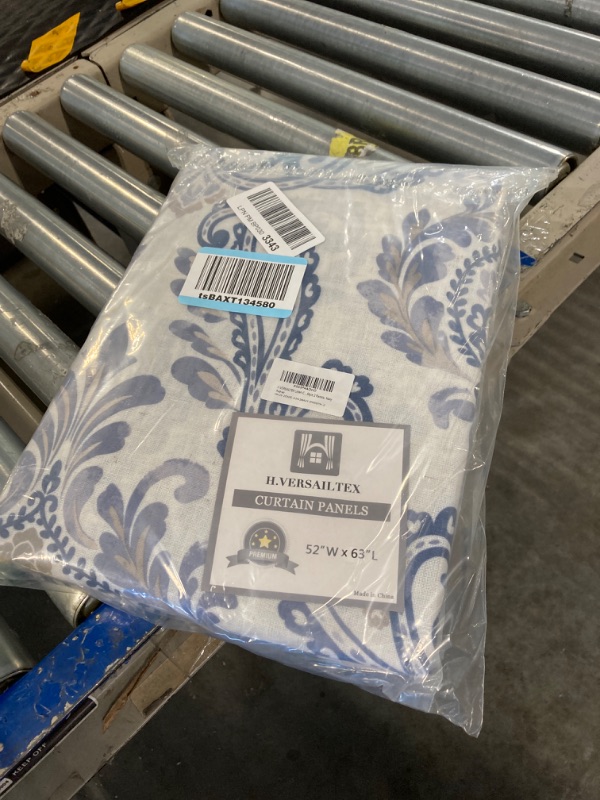 Photo 1 of H.VERSAILTEX Linen Curtains Damask Floral Natural Linen Blended Curtains for Living Room 63 Inch Length Drapes Vintage Floral Pattern Privacy Added Light Filtering Mid-Century Style 2 Panels, Navy

