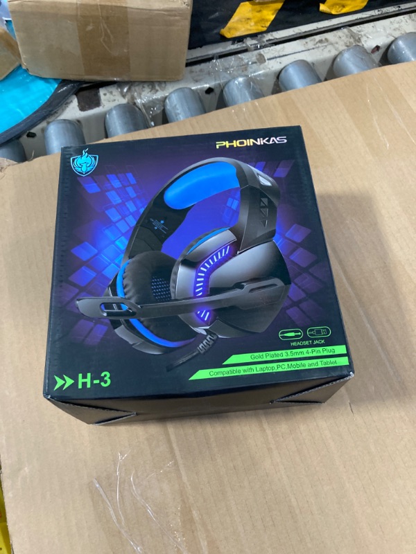 Photo 3 of PS4 Gaming Headset with 7.1 Surround Sound, Xbox One Headset with Noise Canceling Mic & LED Light, Over Ear Headphones, Compatible with Nintendo Switch, PC, PS4, Xbox One, Laptop (Black Blue)