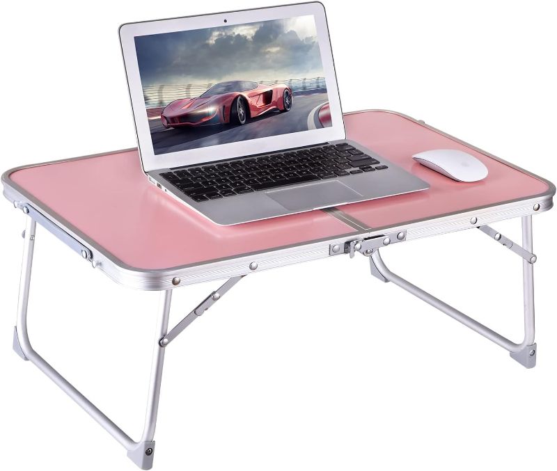 Photo 1 of Foldable Laptop and Bed Table with Storage, Portable Mini Lap Desk for Legs, Ideal for Study, Reading, Picnic, Breakfast,and More (Pink)
