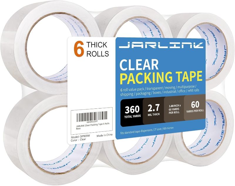 Photo 1 of JARLINK Clear Packing Tape (6 Rolls), Heavy Duty Packaging Tape for Shipping Packaging Moving Sealing, 2.7mil Thick, 1.88 inches Wide, 60 Yards Per Roll, 360 Total Yards
