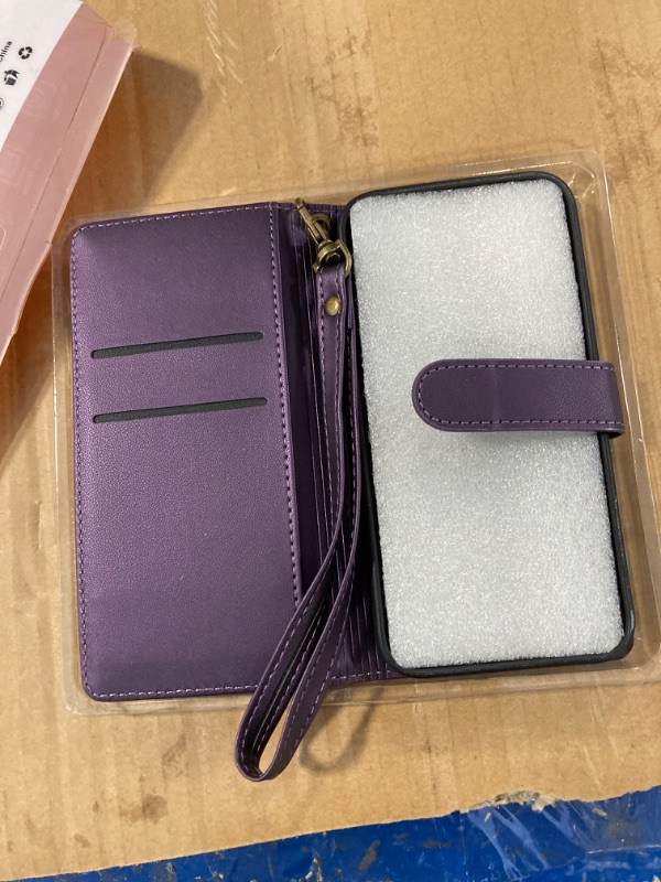 Photo 2 of Bocasal Detachable Wallet Case for iPhone 14 RFID Blocking Card Slots Holder Premium PU Leather Magnetic Kickstand Shockproof Wrist Strap Removable Flip Protective Cover 5G 6.1 inch (Purple)
