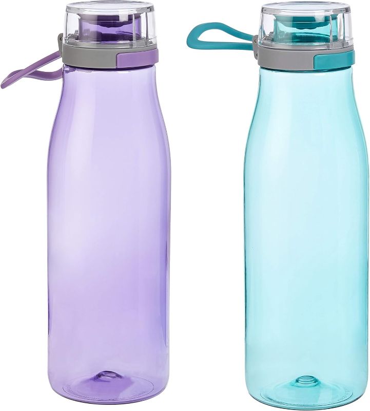 Photo 1 of Amazon Basics Tritan Water Bottle with Action Lid, 24 ounce, 2-Pack, Blue and Purple
