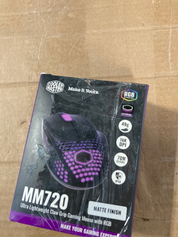 Photo 1 of Cooler Master MM720 Black Matte Lightweight Gaming Mouse with Ultraweave Cable, 16000 DPI Optical Sensor, RGB and Unique Claw Grip Shape