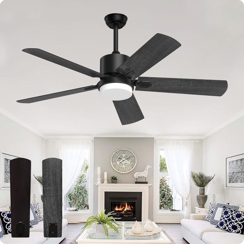 Photo 1 of Ceiling Fans with Lights and Remote, 52 Inch Outdoor Modern Black Fan for Bedroom Patios Porch Walnut and Grey 52-inch