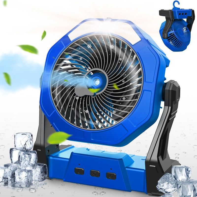 Photo 1 of ** missing charger**
Camping Fan, Misting Fan Portable with Light & 250ml Water Tank, 10000mAh 8 Inch Battery Operated Rechargeable Fan, Cooling Fan with Hook, Outdoor Fans for Patios, Tents, Travel, Beach
