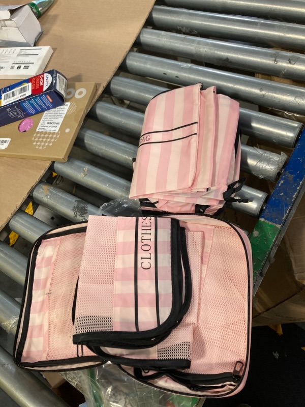 Photo 2 of 9 Set Packing Cubes Luggage Packing Organizers for Travel Accessories Space Saving Travel Bags for Carry On, Lightweight Mesh Zipper, Clothes, Shoes and Laundry Bag, Suitcases (Pink Streak) A-Pink Streak